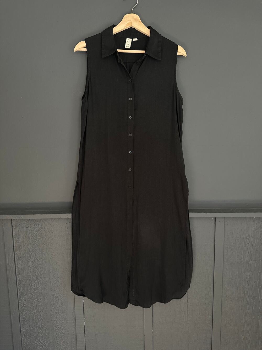 Joie Black Sleeveless Side Slit Duster Tunic Button Shirt Blouse Size Small